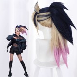 50cm Long Color Mixed League of Legends LOL KDA Akali Wig Synthetic Anime Cosplay Wigs With One Ponytail CS-394F