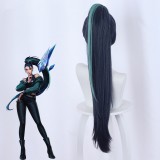 80cm Long Dark Blue&Green League of Legends LOL KDA Kaisa Wig Synthetic Anime Cosplay Wigs With One Ponytail CS-394G