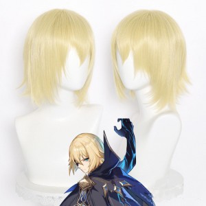 35cm Short Straight Light Golden Genshin Impact Dainsleif Wig Synthetic Anime Cosplay Hair Wigs CS-455S