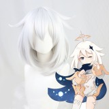 38cm Short Silver Hair Wig Genshin Impact Paimon Wig Synthetic Anime Cosplay Costume Wigs CS-455W