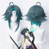 40cm Medium Long Blue&Green Mixed Genshin Impact Anime Peluca Xiao Wig Synthetic Cosplay Hair Wigs CS-455Y