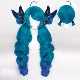 80cm Long Curly Blue Mixed League of Legends LOL Gwen Anime Wig Synthetic Cosplay Wigs With 4Ponytails CS-119W