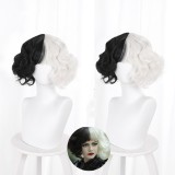 2021 New Movie Cruella de Vil Wig Cosplay 35cm Curly Black White Mixed Synthetic Anime Cosplay Costume Cruella Wig CS-478A