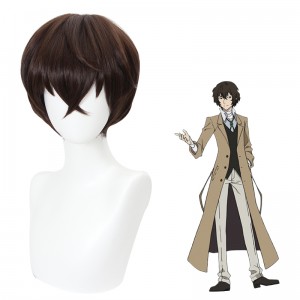 30cm Short Straight Dark Brown Bungo Stray Dogs Dazai Osamu Wig Synthetic Anime Cosplay Hair Wigs CS-477A