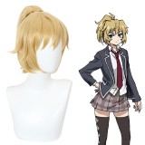 30cm Short Blonde High Rise Invasion Mayuko Nise Synthetic Anime Cosplay Wigs With One Ponytail CS-468A