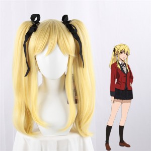 50cm Long Blonde Curly Kakegurui Meari Saotome Wig Synthetic Anime Cosplay Wigs With 2Ponytails CS-076I