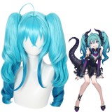 55cm Long Curly Lake Blue Mixed Vocaloid Hatsune Miku Wig Synthetic Anime Cosplay Wigs With 2Ponytails CS-481A