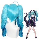 55cm Long Curly Lake Blue Mixed Vocaloid Hatsune Miku Wig Synthetic Anime Cosplay Wigs With 2Ponytails CS-481A