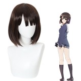 35cm short Dark Brown Saenai Kanojo no Sodatekata Blessing Flowers Megumi Kato Wig Synthetic Anime Cosplay Wigs CS-370B