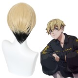 30cm Short Straight Black&Blonde Mixed Tokyo Revengers Chifuyu Matsuno Wig Cosplay Synthetic Anime Hair Wigs CS-485C