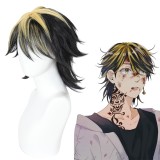 35cm Short Straight Black&Golden Mixed Tokyo Revengers Hanemiya Kazutora Wig Cosplay Synthetic Anime Hair Wigs CS-485B