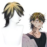 35cm Short Straight Black&Golden Mixed Tokyo Revengers Hanemiya Kazutora Wig Cosplay Synthetic Anime Hair Wigs CS-485B