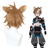 35cm Short Brown&White Genshin Impact Anime Peluca Gorou Wig Cosplay Synthetic Hair Wigs With Eras CS-466I