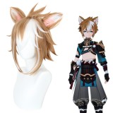 35cm Short Brown&White Genshin Impact Anime Peluca Gorou Wig Cosplay Synthetic Hair Wigs With Eras CS-466I