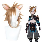 35cm Short Brown&White Genshin Impact Anime Peluca Gorou Wig Cosplay Synthetic Hair Wigs With Eras CS-466I
