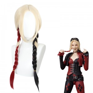 65cm Long Color Mixed Suicide Squad 2 Harleen Quinzel Wig Synthetic Anime Cosplay Wigs With Two Braids CS-488A