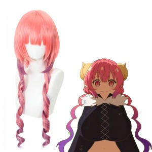 60cm Long Curly Pink Mixed Miss Kobayashi's Dragon Maid Iruru Wig Synthetic Anime Cosplay Wigs CS-325F