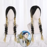 60cm Long Black&Blonde  Tokyo Revengers Haitani Ran Wig Cosplay Synthetic Hair Wig With Two Braids CS-485K