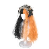 55cm Long Straight And Curly Black&Orange Mixed Wig Synthetic Anime Cosplay Heat Resistant Lolita Hair Wigs CS-821