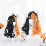 55cm Long Straight And Curly Black&Orange Mixed Wig Synthetic Anime Cosplay Heat Resistant Lolita Hair Wigs CS-821