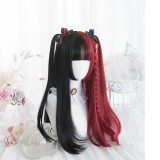 55cm Long Straight And Curly Black&Dark Red Mixed Synthetic Anime Cosplay Heat Resistant Lolita Hair Wigs CS-821