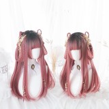 55cm Long Straight And Curly Black&Red Mixed Wig Synthetic Anime Cosplay Hair Lolita Wigs For Girls CS-821