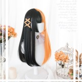 55cm Long Straight And Curly Black&Orange Mixed Wig Synthetic Anime Cosplay Heat Resistant Lolita Hair Wigs CS-821