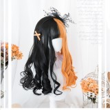 55cm Long Straight And Curly Black&Orange Mixed Wig Synthetic Anime Cosplay Heat Resistant Lolita Hair Wigs CS-821