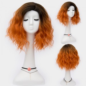 35cm Fashion Short Curly Black Orange Mixed Bobo Hair Wig Synthetic Anime Heat Resistant Lolita Cosplay Wig LW161