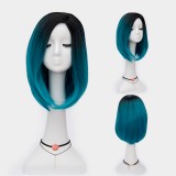 35cm Fashion Short Straight Black Blue Mixed Bobo Hair Wig Synthetic Anime Heat Resistant Lolita Cosplay Wig LW175