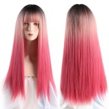 70cm Long Straight Fashion Black Pink Mixed Heat Resistant Hair Wig Synthetic Anime Halloween Cosplay Lolita Wig CS-834D