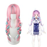 70cm Long Pink&Blue Mixed Virtual YouTuber Anime Minato Aqua Wig Synthetic Cosplay Hair Wigs With Two Braids CS-498M