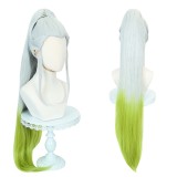 100cm Long Silver&Green Mixed Demon Slayer Anime Daki Wig Cosplay Synthetic Hair Wigs With One Ponytail CS-471V