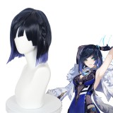 35cm Short Straight Blue Mixed Genshin Impact Yelan Wig Synthetic Anime Cosplay Hair Wig CS-466Q