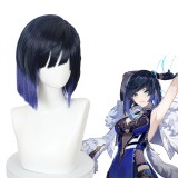 35cm Short Straight Blue Mixed Genshin Impact Yelan Wig Synthetic Anime Cosplay Hair Wig CS-466Q