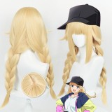 65cm Long Blonde Ya Boy Kongming Tsukimi Eiko Wig Cosplay Synthetic Anime Hair Wigs With Two Braids CS-507A