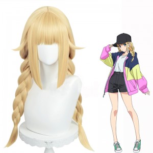 65cm Long Blonde Ya Boy Kongming Tsukimi Eiko Wig Cosplay Synthetic Anime Hair Wigs With Two Braids CS-507A