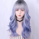 60cm Long Curly Black&Blue Dyed Wig Cosplay Synthetic Anime Halloween Heat Resistant Lolita Hair Wig CS-841A