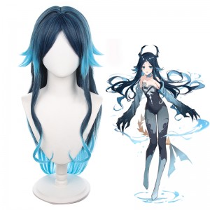 90cm Long Blue Mixed Genshin Impact Anime Bonanus Hydro Yaksha Wig Cosplay Synthetic Heat Resistant Hair Wig CS-466U