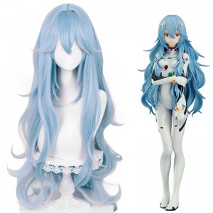 100cm Long Curly Light Blue Rebuild of Evangelion EVA Ayanami Rei Wig Cosplay Synthetic Anime Hair Wig CS-508A