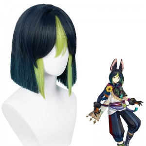 35cm Short Straight Dark Blue&Green Genshin Impact Tighnari Wig Cosplay Synthetic Anime Heat Resistant Hair Wig CS-555B