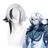 40cm Medium Long Silver&Black Mixed Genshin Impact Anime Knave Arlecchino Wig Cosplay Synthetic Heat Resistant Hair Wig CS-555A