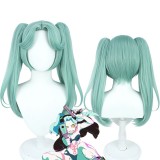 50cm Long Straight Green Cyberpunk: Edgerunners Anime Rebecca Wig Cosplay Synthetic Halloween Party Hair Wig With Two Ponytails CS-513B