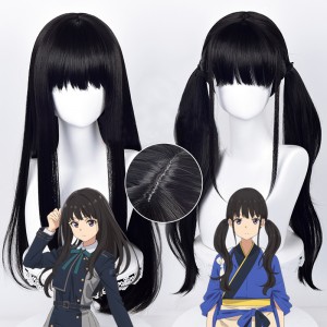 70cm Long Black Lycoris Recoil Anime Inoue Takina Wig Cosplay Synthetic Halloween Heat Resistant Hair Wig CS-510