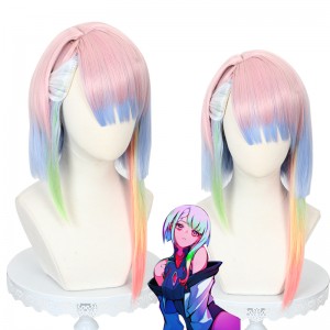 45cm Medium Long Straight Color Mixed Cyberpunk: Edgerunners Lucy Wig Cosplay Synthetic Anime Heat Resistant Hair Wig CS-513A