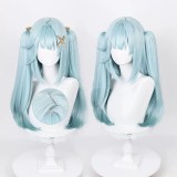 50cm Long Straight Blue Mixed Genshin Impact Faruzan Wig Synthetic Anime Cosplay Hair Wigs With Two Ponytails CS-555I