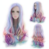 65cm Long Wave Fashion Rainbow Colors Unicorn Wig Synthetic Anime Cosplay Heat Resistant Lolita Halloween Party Wig CS-844A
