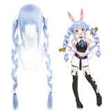 80cm Long Blue White Mixed Virtual YouTuber Usada Pekora Wig Cosplay Synthetic Anime Wig With Two Braids CS-519A