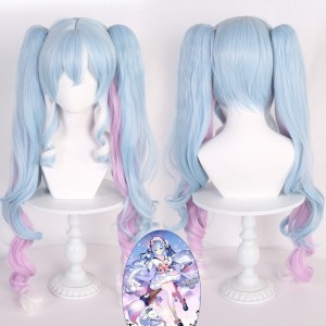 90cm Long Curly Color Mixed 2023 Vocaloid Anime Snow Miku Wig Synthetic Cosplay Costume Wig With Two Ponytails CS-075P