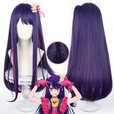 80cm Long Straight Purple Pink Mixed Oshi no Ko Anime Ai Hoshino Wig Synthetic Cosplay Costume Wig With One Ponytail CS-525